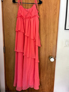 Être Aimé Ruffled Maxi Dress in Coral Size Small Like New